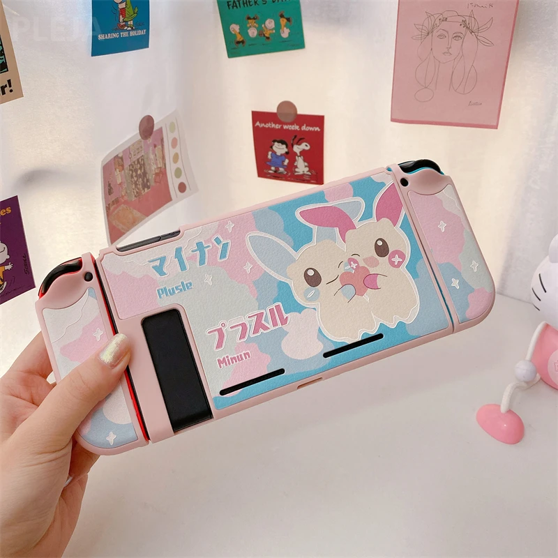 Защитный чехол с милым мультяшным кроликом для игровой консоли Nintendo Switch кожаный