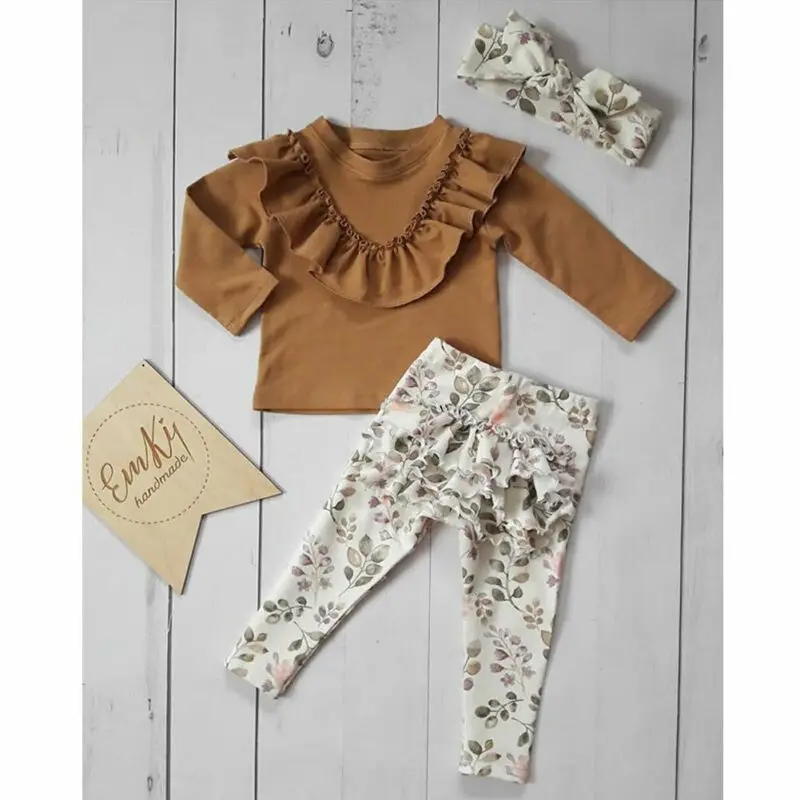 Одежда для маленьких девочек от 0 до 24 месяцев весенне-осенний комплект одежды для маленьких девочек, хлопковый топ с длинными рукавами, штаны с цветочным принтом и повязка на голову
