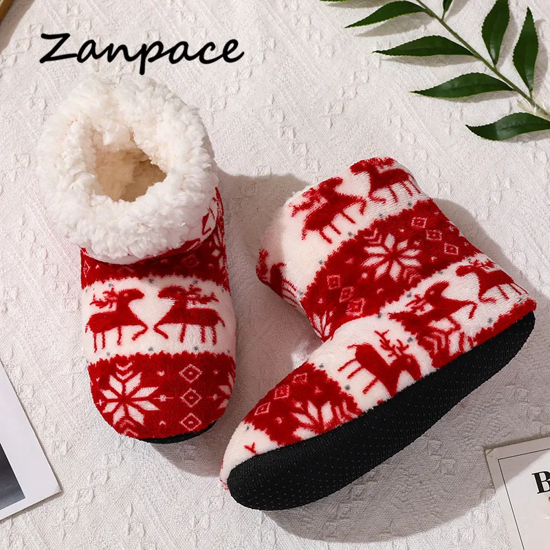 2020 Winter Furry Slides for Women Indoor Home Softsoled Flannel Women Shoes Christmas Cartoons Elk Slipper AntiSkid Sole