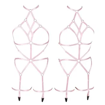

Pink Harness Set Breast Strappy Tops Cage Punk Gothic Leg Garter Belts Plus Size Elastic Dance Party Summer Lingerie Women