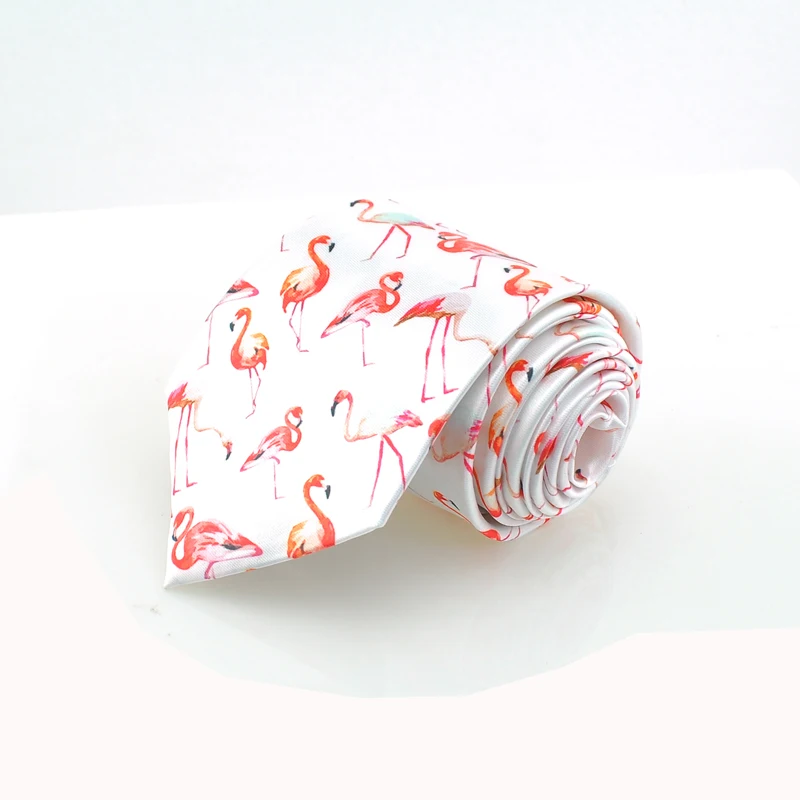 

Fashion Flamingo Animal Design Polyester Neck tie 4 inch Wide Women Men's Wedding Dress Party Neckties Cravat New Year Gift Tie