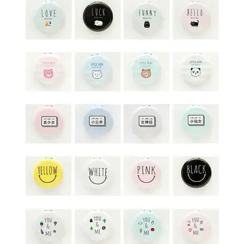 

Women Girls Macaron Shaped Portable Round Folding Mini Pocket Makeup Mirror Double-Sided Candy Color Chinese Funny Words Printed