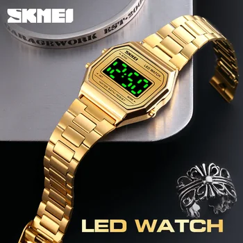 

Luxury Sport Watch Men Fashion Rose Gold Stainless Steel Strap Quartz Watch Top Brand Men's Watches Waterproof LED Clock SKMEI