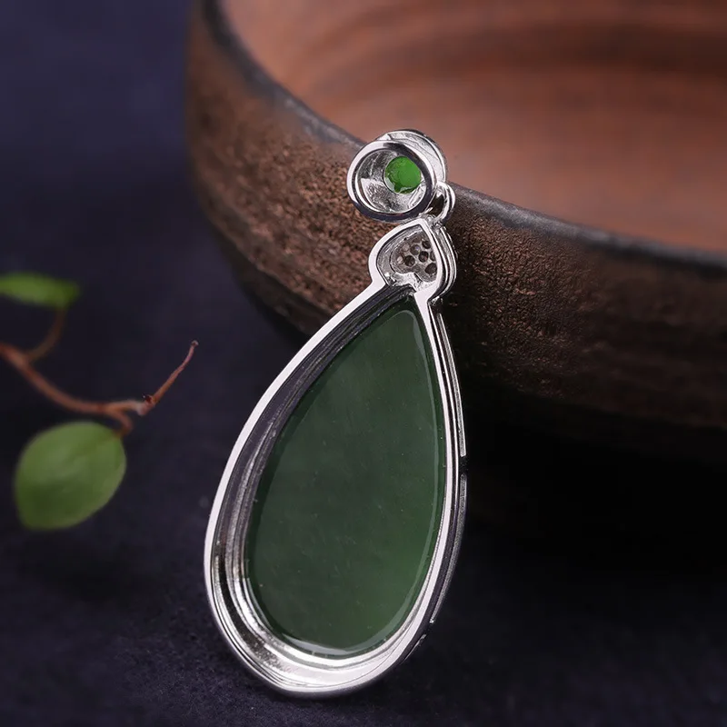 Простые Модные кулоны jade Jasper из драгоценных камней зеленого цвета для женщин, ожерелья для вечернего платья без цепочек, серебряные ювелирные изделия 925 пробы P1142