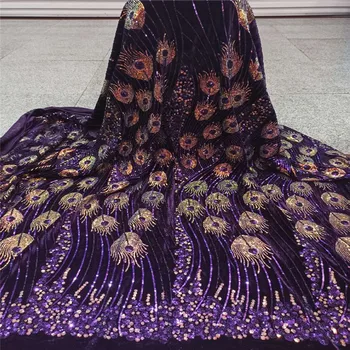 

Nigerian Sequins velvet Lace Fabrics 2020 Purple High Quality African Lace Fabric Wedding French Tulle Lace Material For Dress