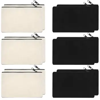 

12 Pack Canvas Bags - Blank DIY Canvas Makeup Bags Pen Pencil Case Cotton Canvas Zipper Bags for Travel (8 x 5 in Black,White)
