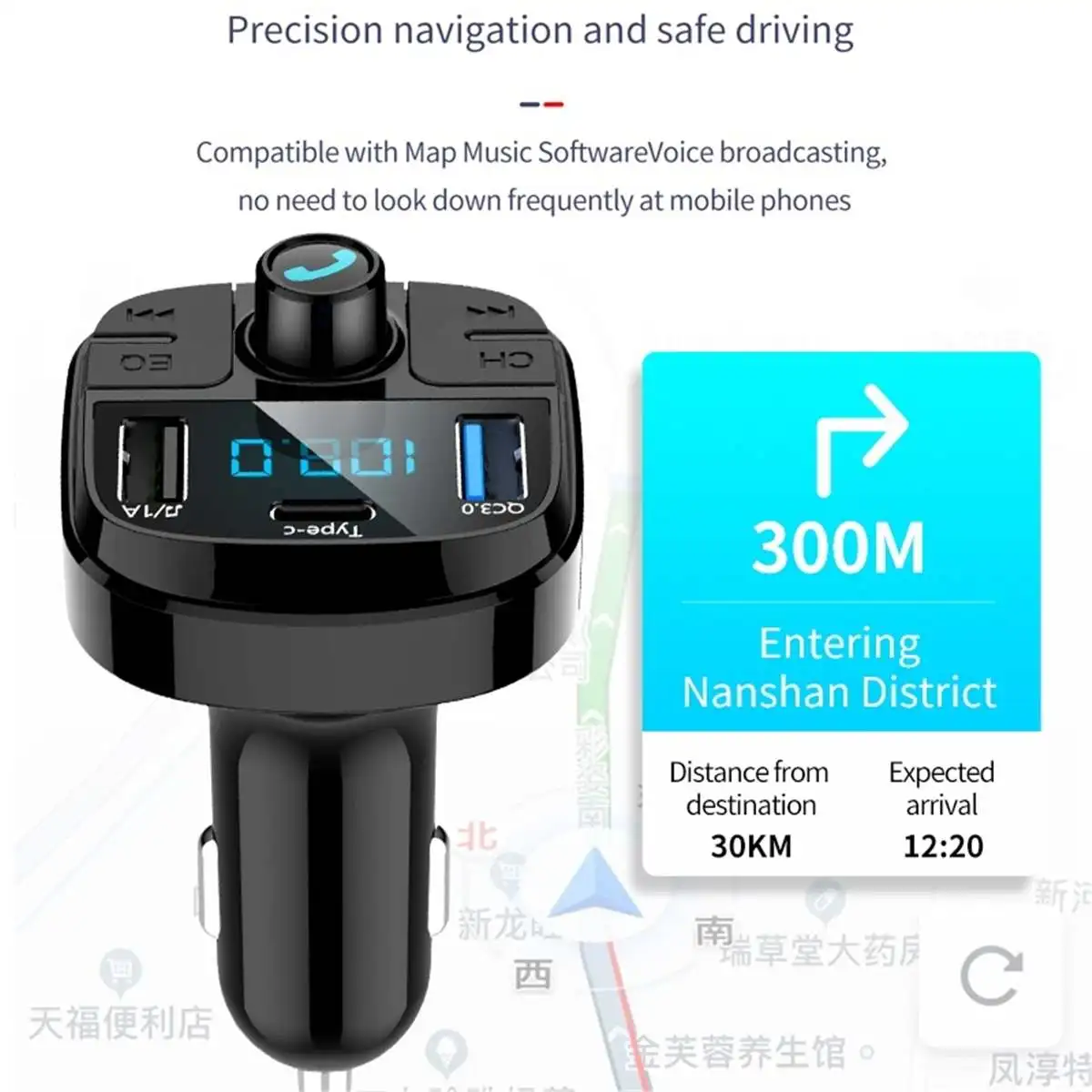 Двойное USB Автомобильное зарядное устройство bluetooth 4,2 fm-передатчик цифровой 3.4A Интеллектуальный распределительный ток Быстрая зарядка usb зарядное устройство