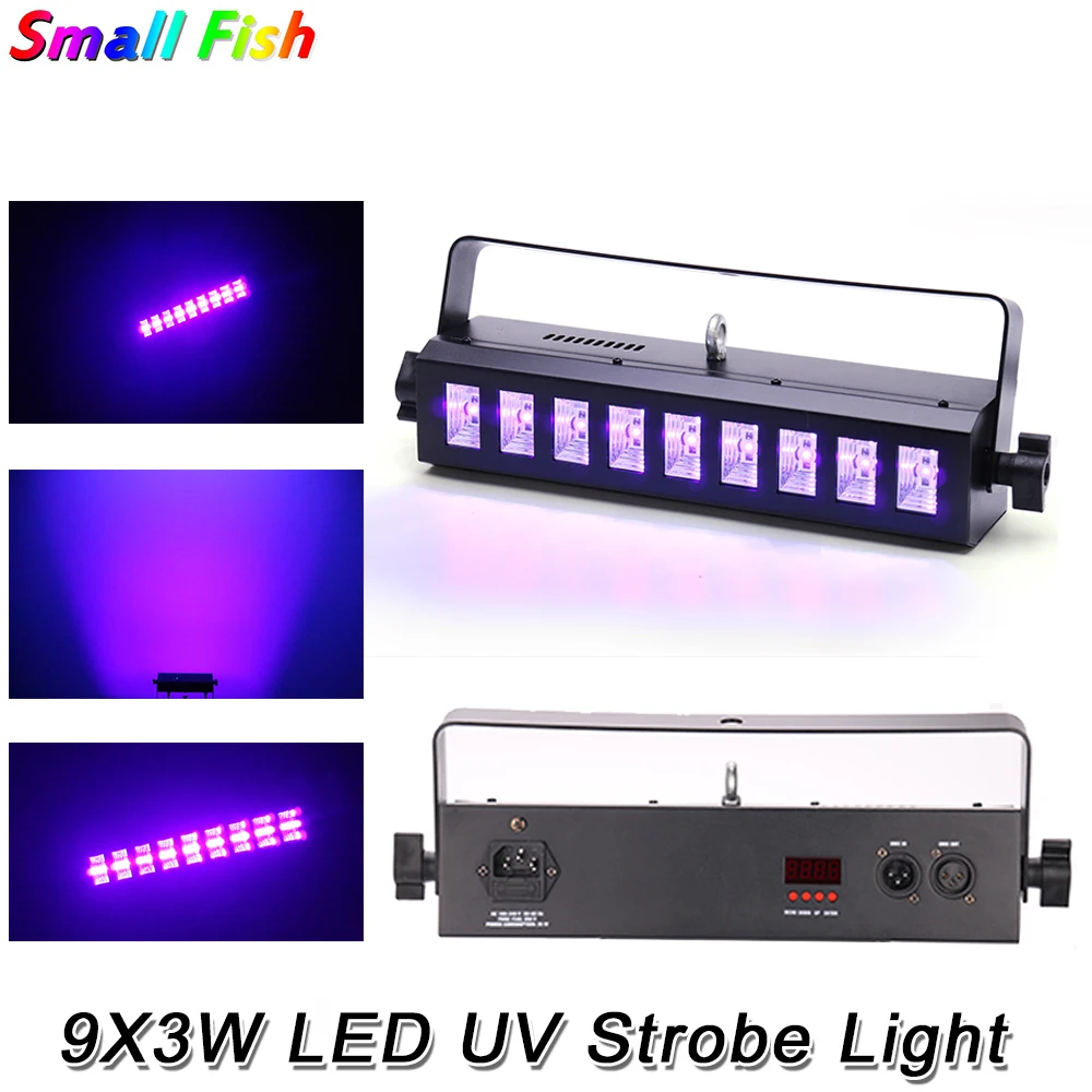 Светодиодный УФ Стробоскоп 9X3W фиолетовый свет s DMX 512 управление светильник DJ