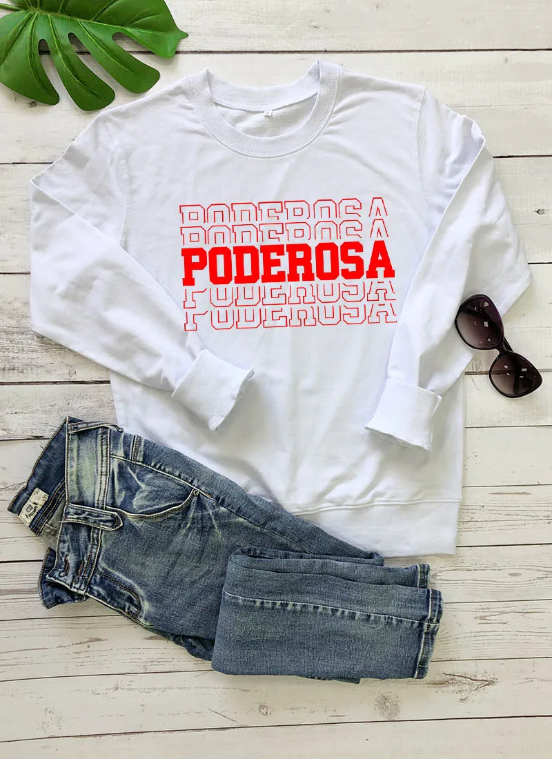 Толстовка с принтом Poderosa, Новое поступление, унисекс, забавные повседневные топы с длинными рукавами, хлопок, испанские рубашки, милые топы в стиле латины