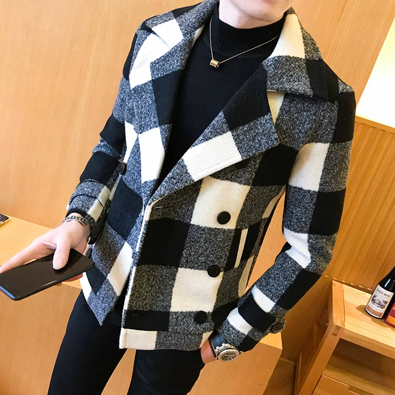 Mens Coat 2020 new double-breasted windbreaker fashion retro tartan coat large slim short coat men's banquet party dress coat Mens Coat 2020 new double-breasted windbreaker fashion retro tartan coat large slim short coat men's banquet party dress coat