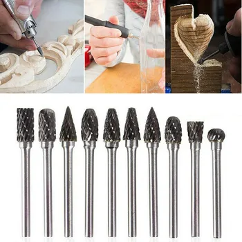 

Tungsten Carbide Cutter 10pcs Rotating Burr Tool Double Diamond Cutting Electric Grinding Tools HVR88