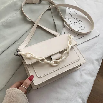 

Chain Handbag Women 2020 Fashion PU Leather Shoulder Crossbody Bag Brief Simple Designer Pure Travel Daily Handbag and Purses