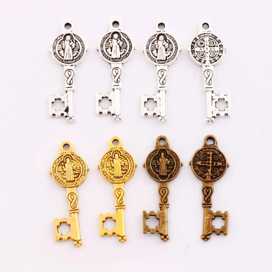 

100pcs 12.5x32.7mm Zinc Alloy Saint Benedict Medal Cross Key Charms Pendants Jewelry DIY L1640