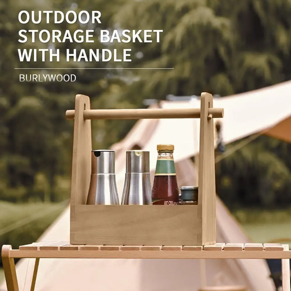 Picnic Basket Solid Wood Hand Portable Barbecue Outdoor Camping Box Accessories Storage | Спорт и развлечения