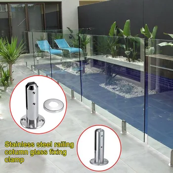 

Glass Clamp Stairs Home Spigots Pool Railing Stainless Steel Balustrade Fence Floor Stand Bracket Balcony Round Bathroom