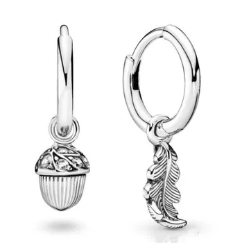 

Genuine 925 Sterling Silver Earring Acorn & Leaf Earrings With Crystal For Women Wedding Party Gift Fashion Jewelry