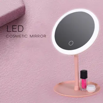 

Desktop Rechargeable Touch Button LED Lighted Dormitory Vanity Makeup Mirror Assembled 90 Degree Rotation Tabletop Cosmetic Q1QD