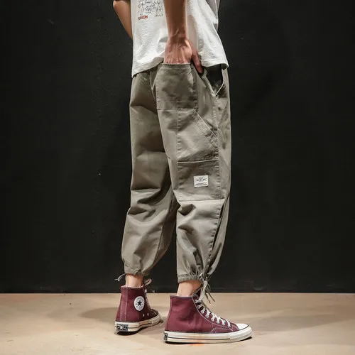 Осенние мужские брюки карго с несколькими карманами, штаны-шаровары с эластичной талией в стиле хип-хоп, повседневные свободные штаны для бега, Мужские штаны длиной до щиколотки - Color: grey