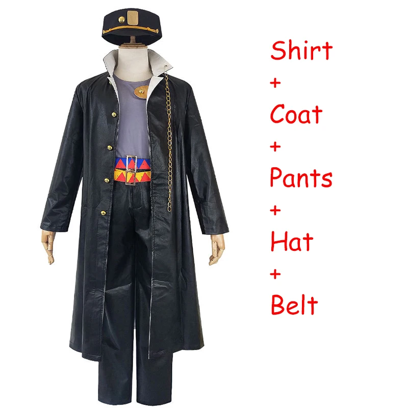 Full set Аниме Джоджо Необычные Приключения Kujo Jotaro Косплей Костюм Jotaro Kujo шляпа полный комплект черный наряды Мужчины Женщины Хэллоуин униформа - Цвет: Full set