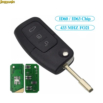 

jingyuqin Flip Remote Car Key FO21 4D63/60 ID63/60 40/80bit Chip 433Mhz for Ford Focus Fiesta C Max Ka Mondeo Galaxy S 3 BTN