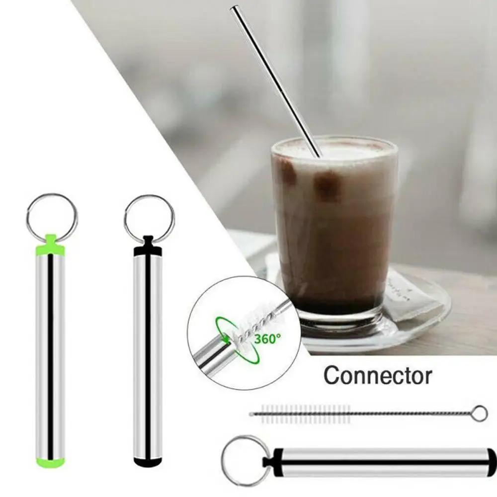 

Portable Stainless Steel Telescopic Drinking Straw Travel Straw Reusable Straw with 1 Brush and Metal Carry Case