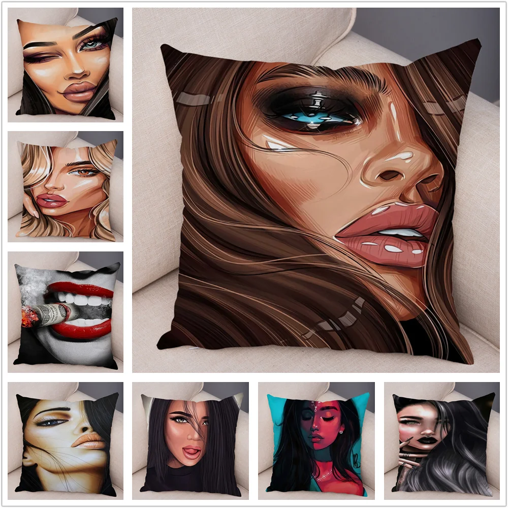 

Africa Beautiful Girl Face Pillow Case Plush Decor Colorful Cartoon Cushion Cover for Sofa Car Home Pillowcase Cushions Covers