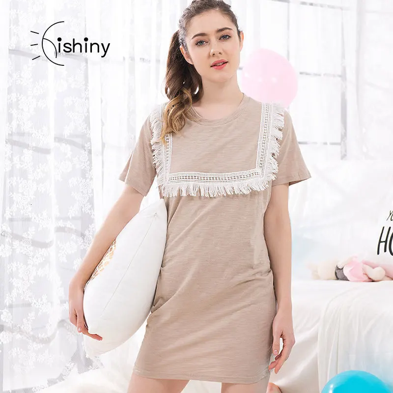 Hishiny; сезон лето; одежда для кормящих мам; цветочный короткий рукав кормящих футболка Топы, платья, одежда для беременных для Для женщин - Цвет: Camel