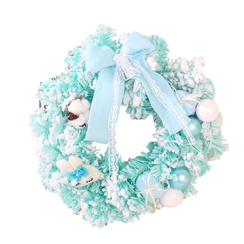 

Christmas Wreath Artificial Flocking Ball Bow Decor Hanging Wreath Door Wreath Door Hanging Photography Props Festival Decor