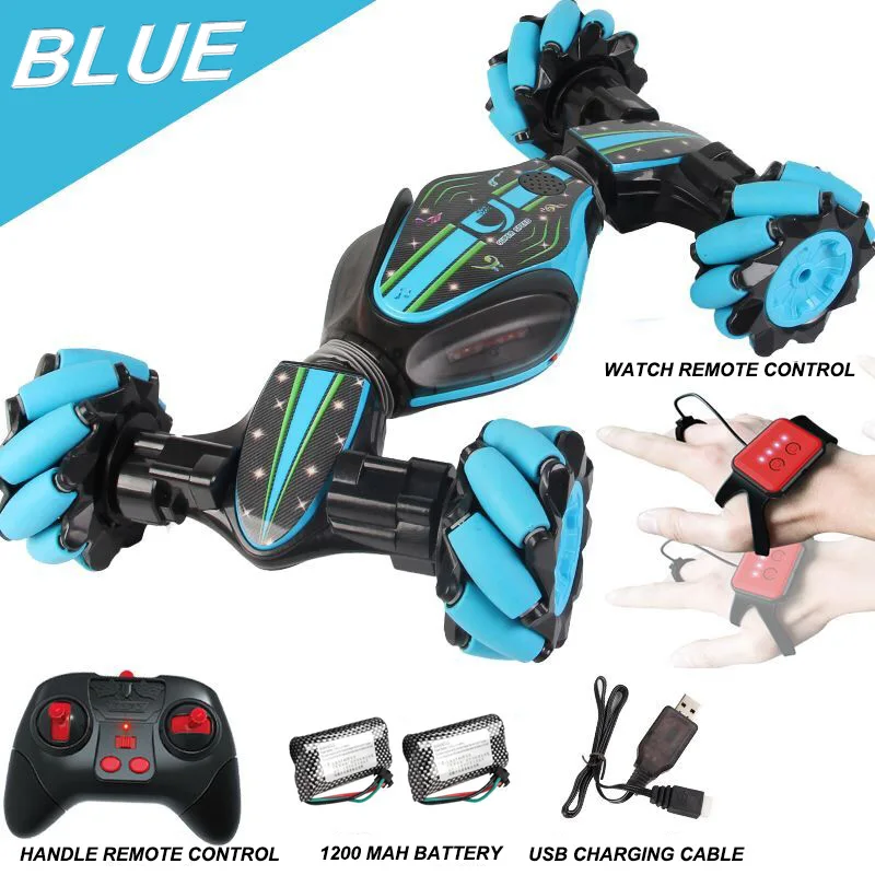 Blue 2 battery 2,4G Stunt RC автомобильный светильник с датчиком жестов, скручивающийся внедорожный автомобиль, музыкальный дрейф 25 км/ч, высокоскоростной автомобиль с дистанционным управлением, игрушка, детский подарок - Цвет: Blue 2 battery