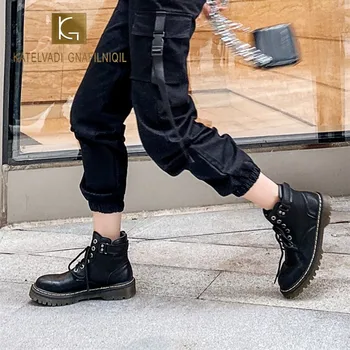 

KATELVADI Fashion Split Leather Square Heel Women Boots Casual Round Toe 3CM Heel Shoes Basic Handmade Ladies Boots XYL-013
