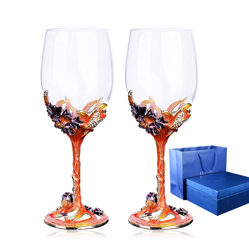 

Exquisite carved flower crystal glass wine cup Beautiful wine glass goblet home decoration cup
