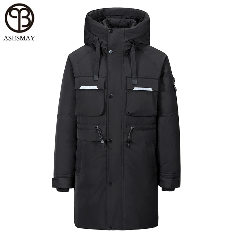 Asesmay, брендовая одежда, мужские длинные зимние куртки, мужской пуховик с капюшоном, стеганая парка, Повседневная теплая зимняя верхняя одежда