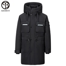 Asesmay, брендовая одежда, мужские длинные зимние куртки, мужской пуховик с капюшоном, стеганая парка, Повседневная теплая зимняя верхняя одежда