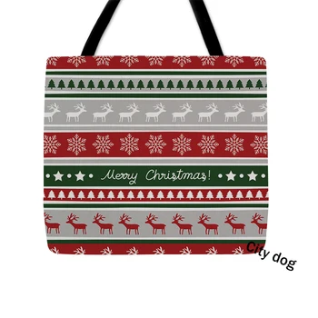 

christmas elk cartoon animal Bags Custom Linen waterproof Print Your Design Daily Use Reusable Travel Casual Shopping Bag