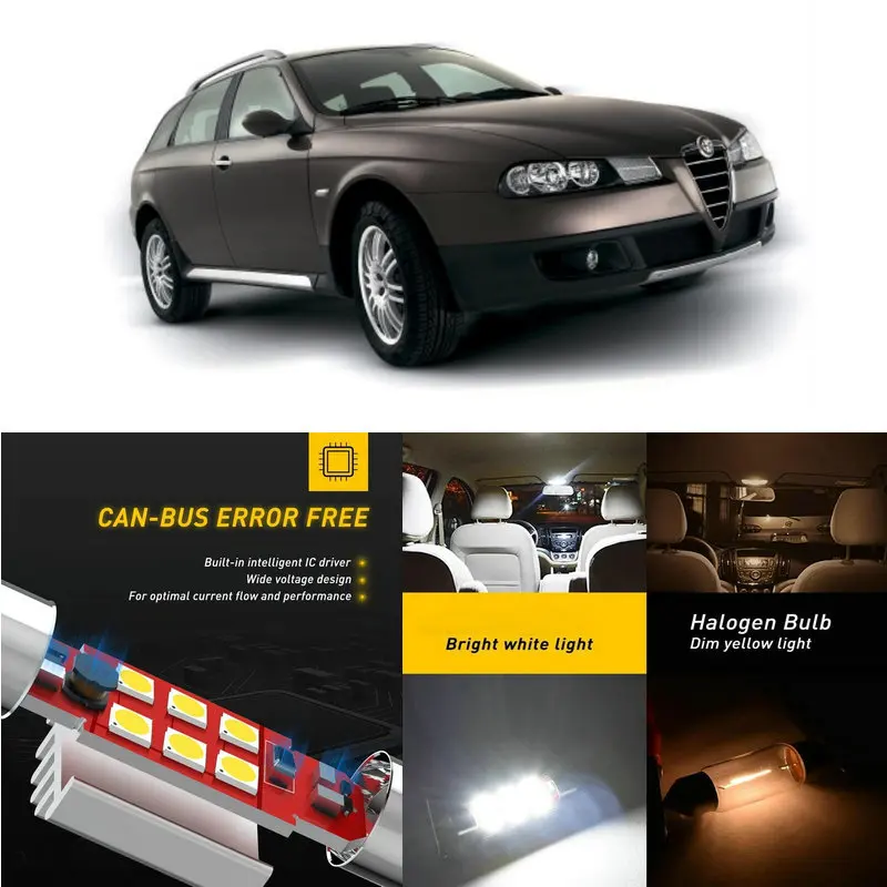

LED Interior Car Lights For Alfa Romeo Crosswagon Q4 (932B) Interior rear trunk glove box make-up mirror lighting error free 4pc