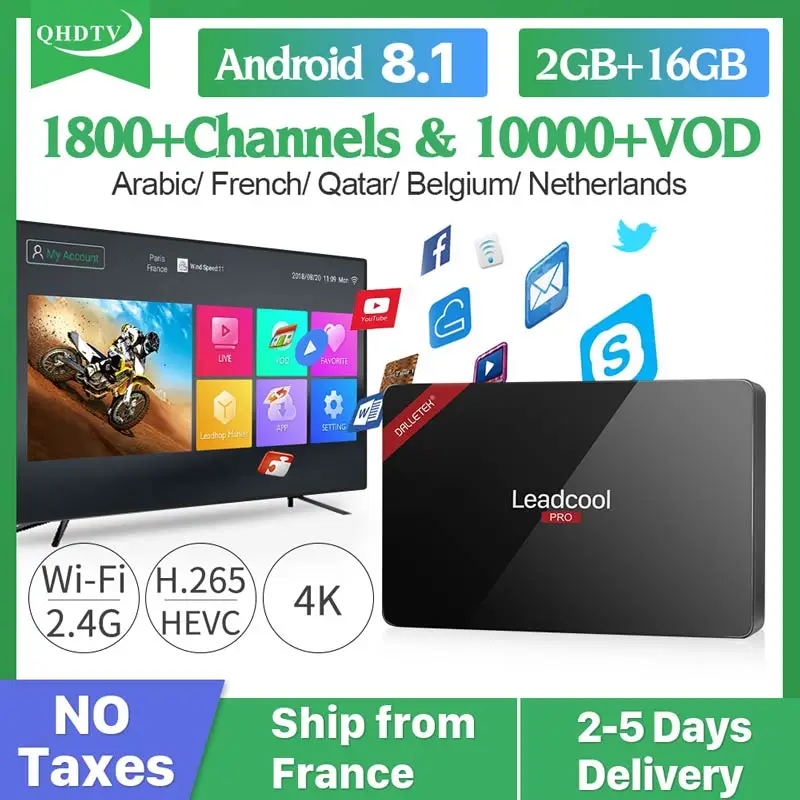 QHD tv IP tv Франция коробка Смарт Leadcool Pro Android 8,1 RK3229 2+ 16G H.265 декодер IP tv Арабский, арабский, Африканский, бельгийский IP tv