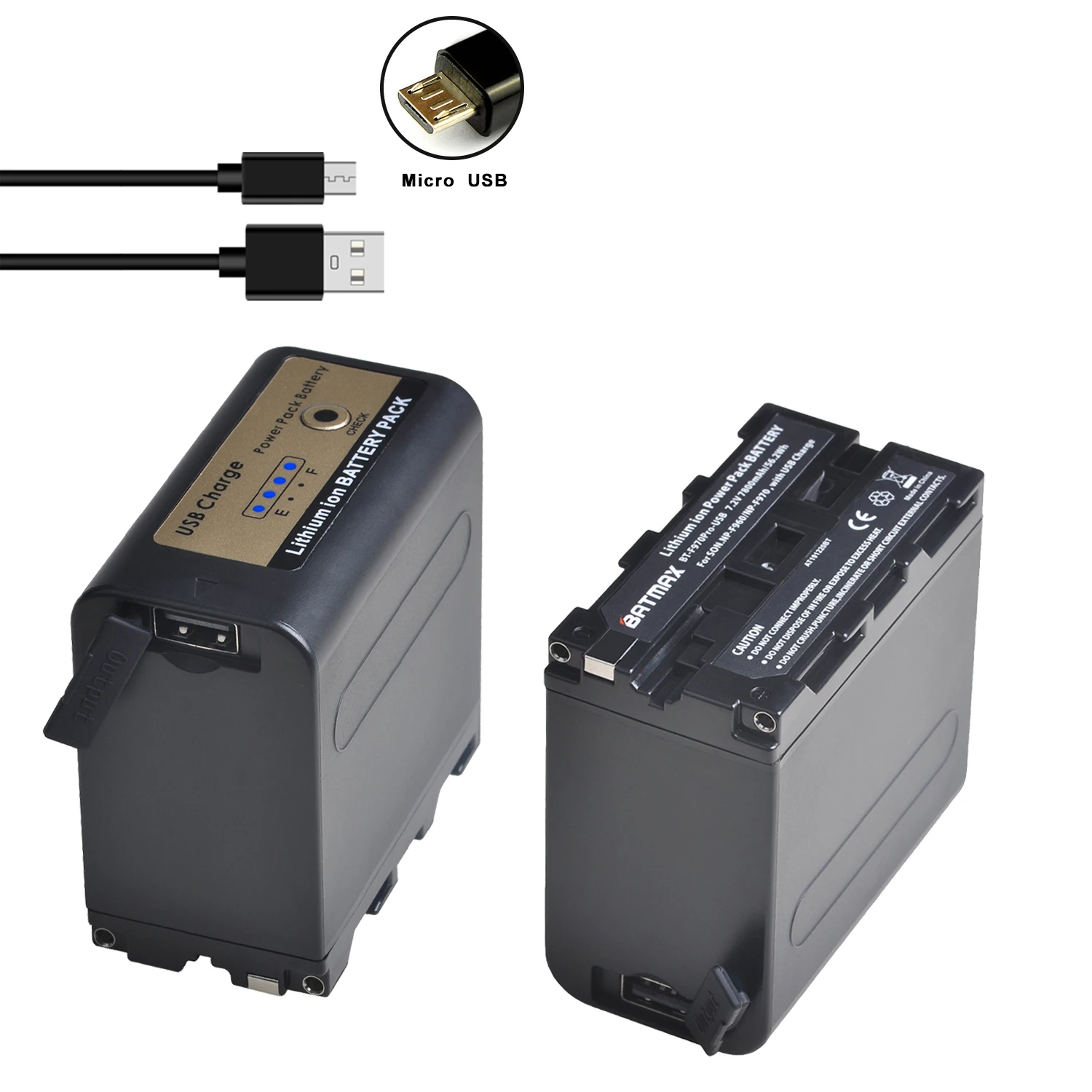 

Batmax NP-F970 with USB Charge Output For Sony PLM-100 CCD-TRV35 MVC-FD91 MC1500C L50,for YONGNUO, Godox LED Video Light