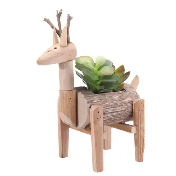 

Mini Wood Fawn Plant Pot Potted Flower Pot Planter Garden Home Office Decor Handmade Planter Desktop Succulent Flower Pots