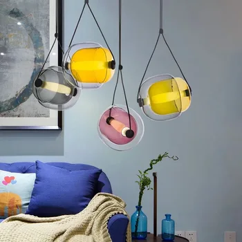

Nordic Glass Led Pendant Light Adjustable Colorful Hanging Lamp Lustre Led Suspend Lamp Dining Room Table Droplight
