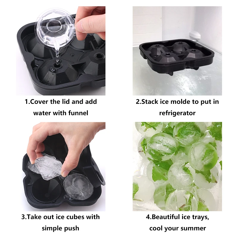 FAIS DU Silicone 3D Ball Skull Diamond-Shaped Ice Mold Reusable Ice Cube Mold Cube Trays Easy Release For Whiskey Paty