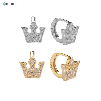 

Kikichicc 100% 925 Sterling Silver 6.9mm Huggies Queen Godness Hoops Crystal CZ Zircon Circle Round Loops Wedding Jewelry