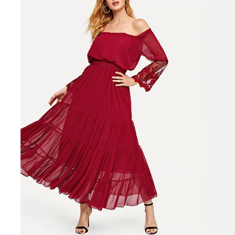 Женское длинное платье с открытыми плечами ZOGAA белое кружевное пляжное