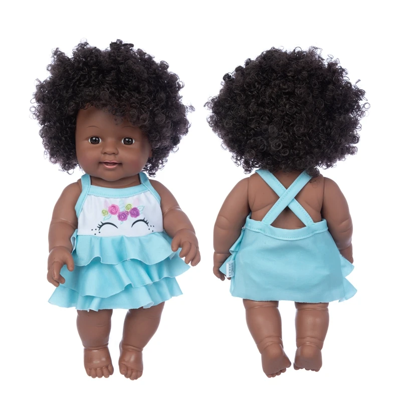 

30 см синее платье, Новые африканские куклы для малышей, силиконовая виниловая 12-дюймовая игрушка для новорожденных, Подарочная мягкая игрушка для малышей