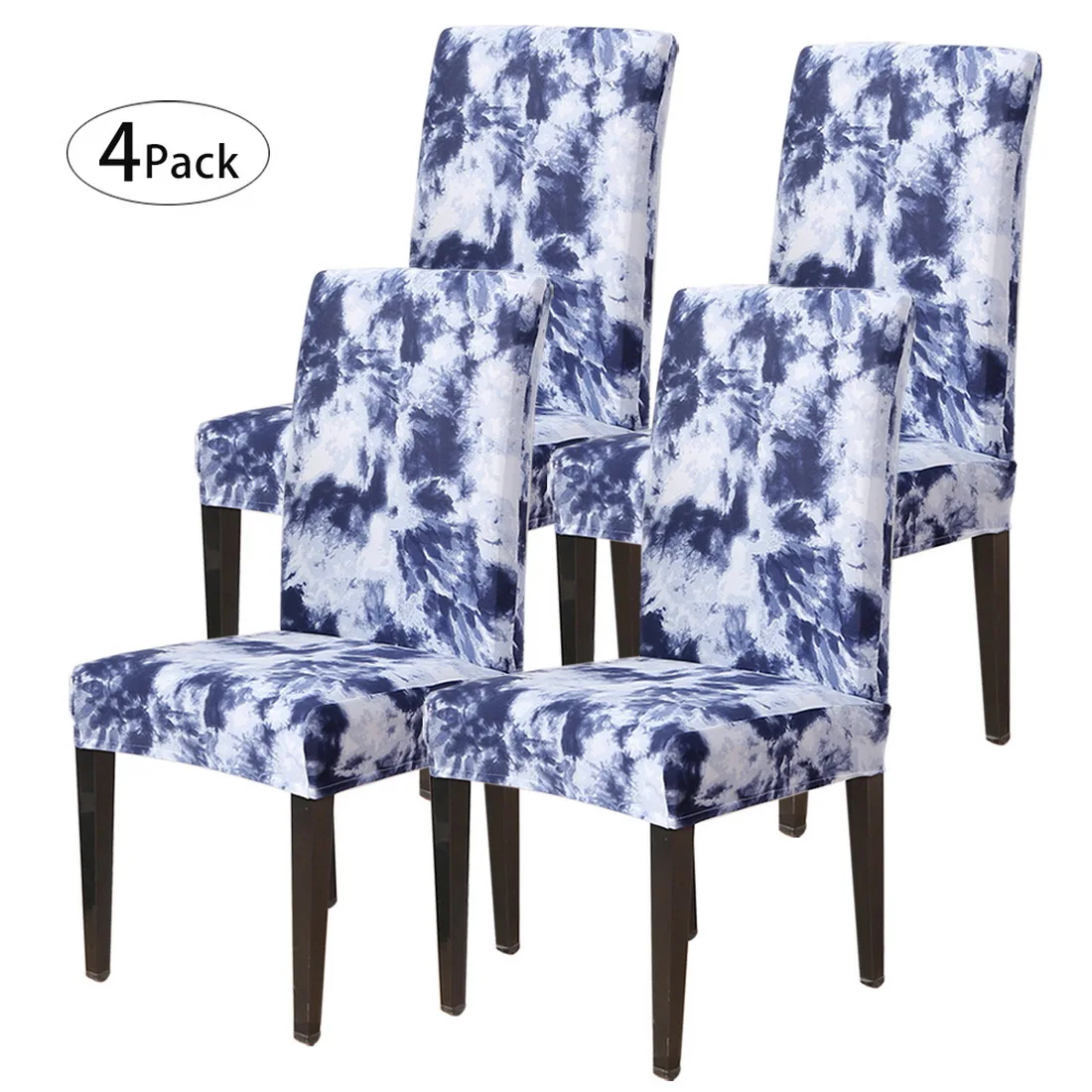 navy 4pc Чехлы на стулья из спандекса с цветочным принтом, эластичные чехлы на стулья для столовой, свадьбы, банкета, складные чехлы на стулья для отеля, новые съемные чехлы на стулья - Цвет: navy 4pc