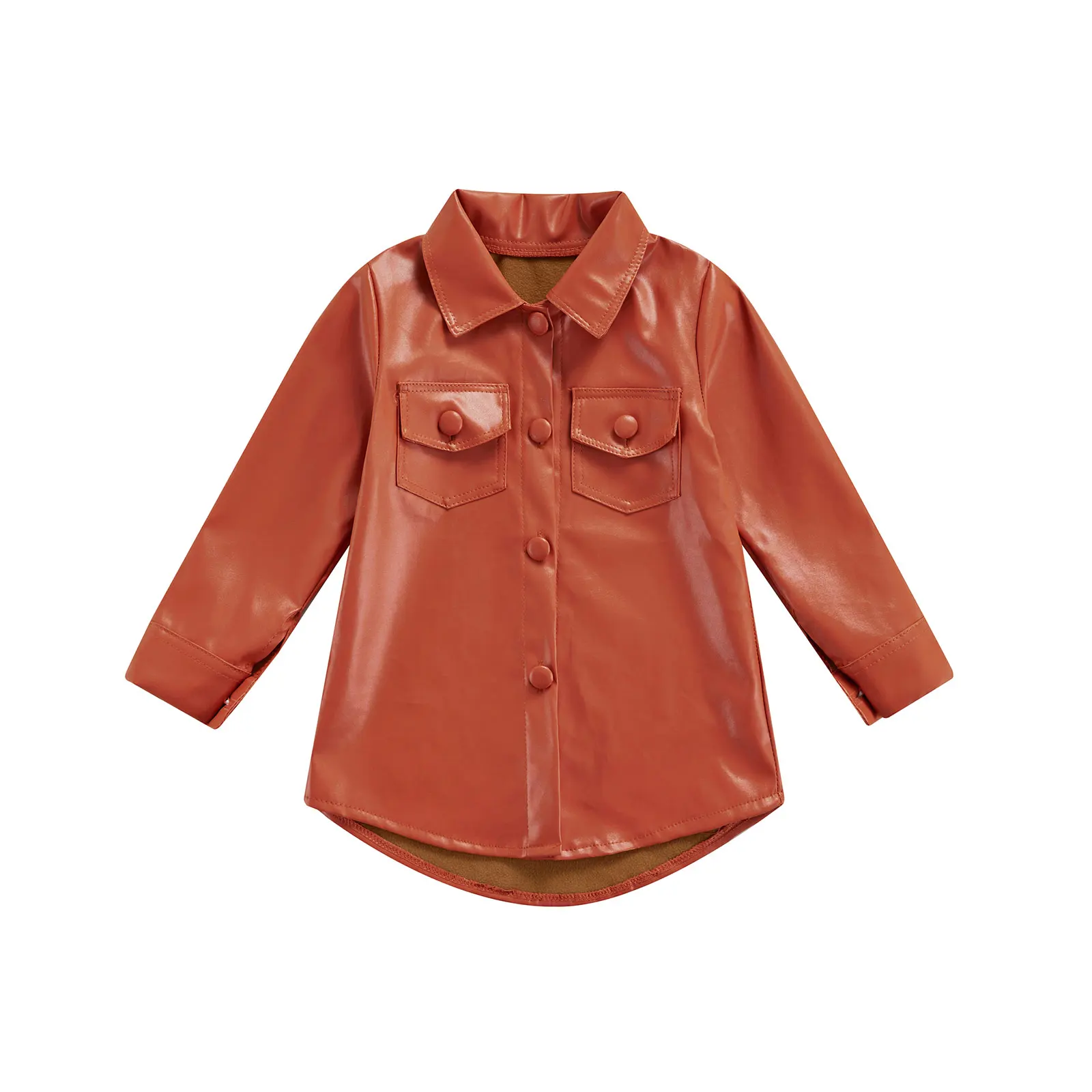 Fashion Toddler Baby Girl Coat Dress Children Long Sleeve Lapel Collar Solid Color Leather Button Down Garment | Детская одежда и