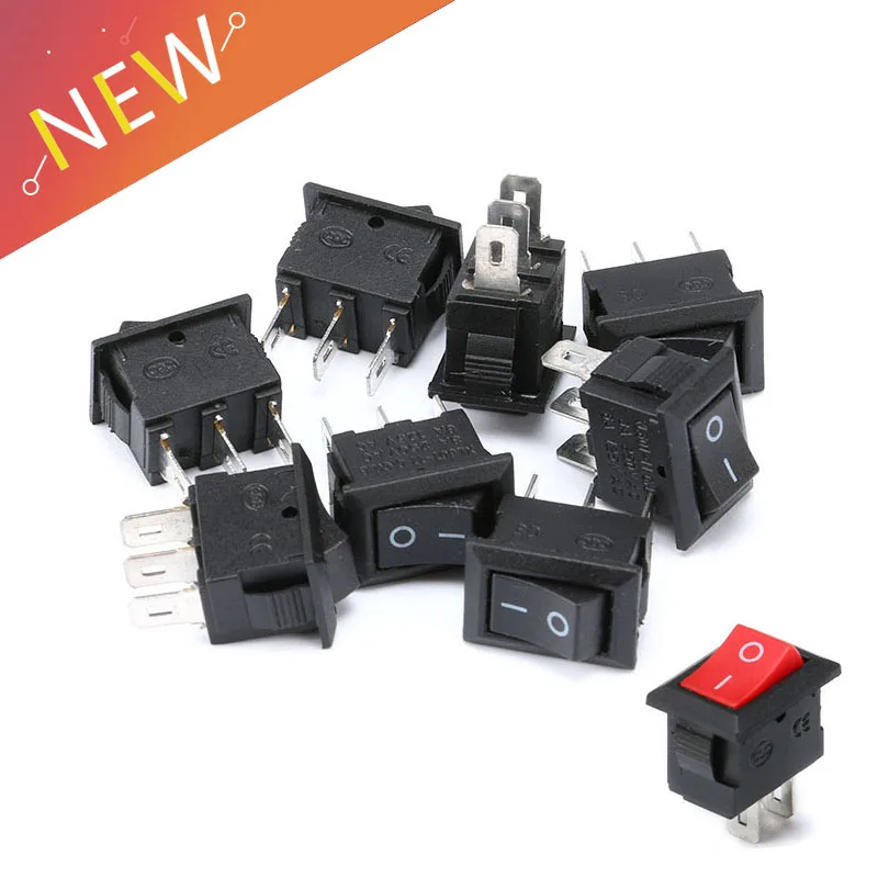 10 шт. 3 Pin 2 3A 250V 10*15 мм черный кнопочный клавишный переключатель на выключение AC 10X15