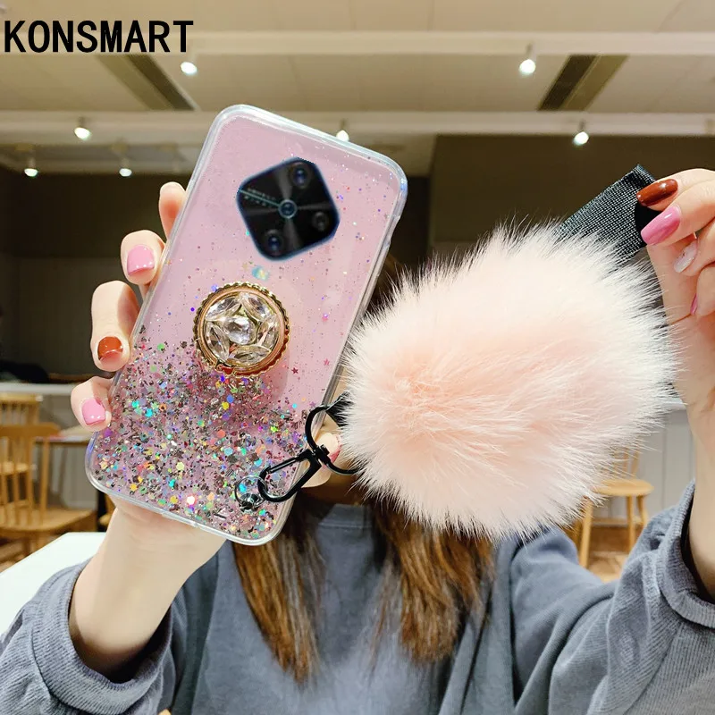 KONSMART для VIVO V17 3D Алмазная подставка держатель Блестящий шикарный шар Мягкая