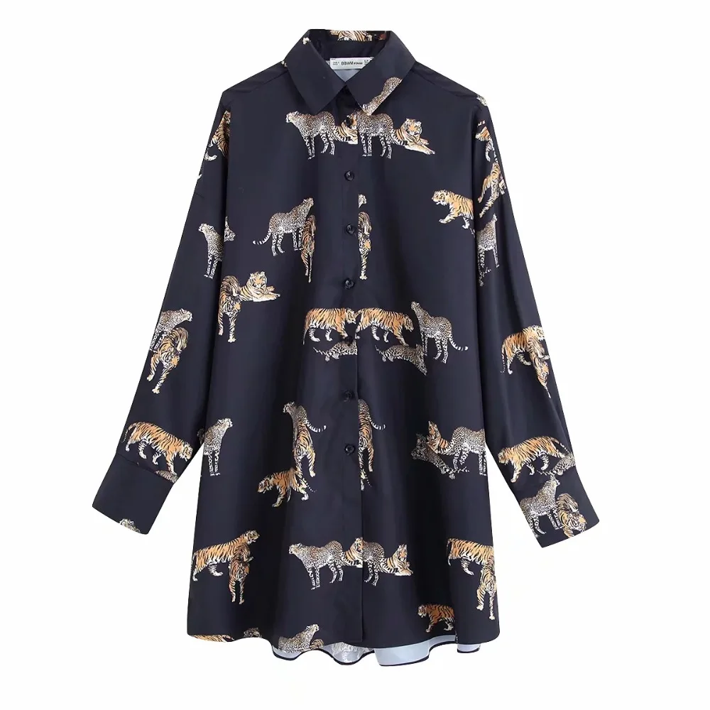 Увядшие английские уличные винтажные свободные блузы с принтом тигра mujer de moda кимоно рубашки женские топы и блузки размера плюс