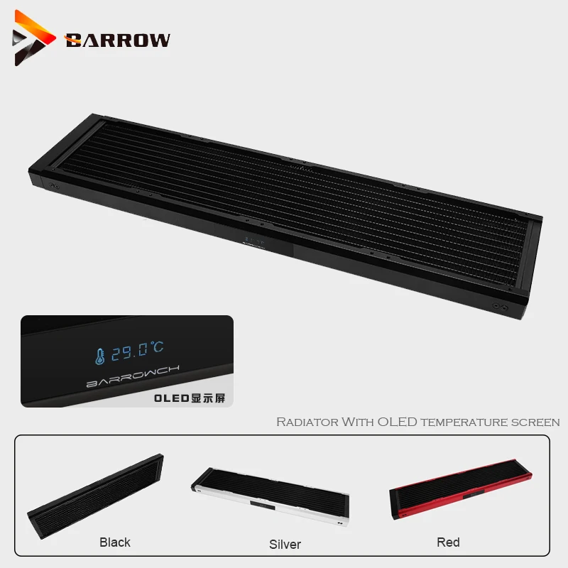 

BARROWCH 480mm 30mm thickness copper radiator with OLED temperature display 120mmx4 Chameleon Fish silver red black FBCFRX-480