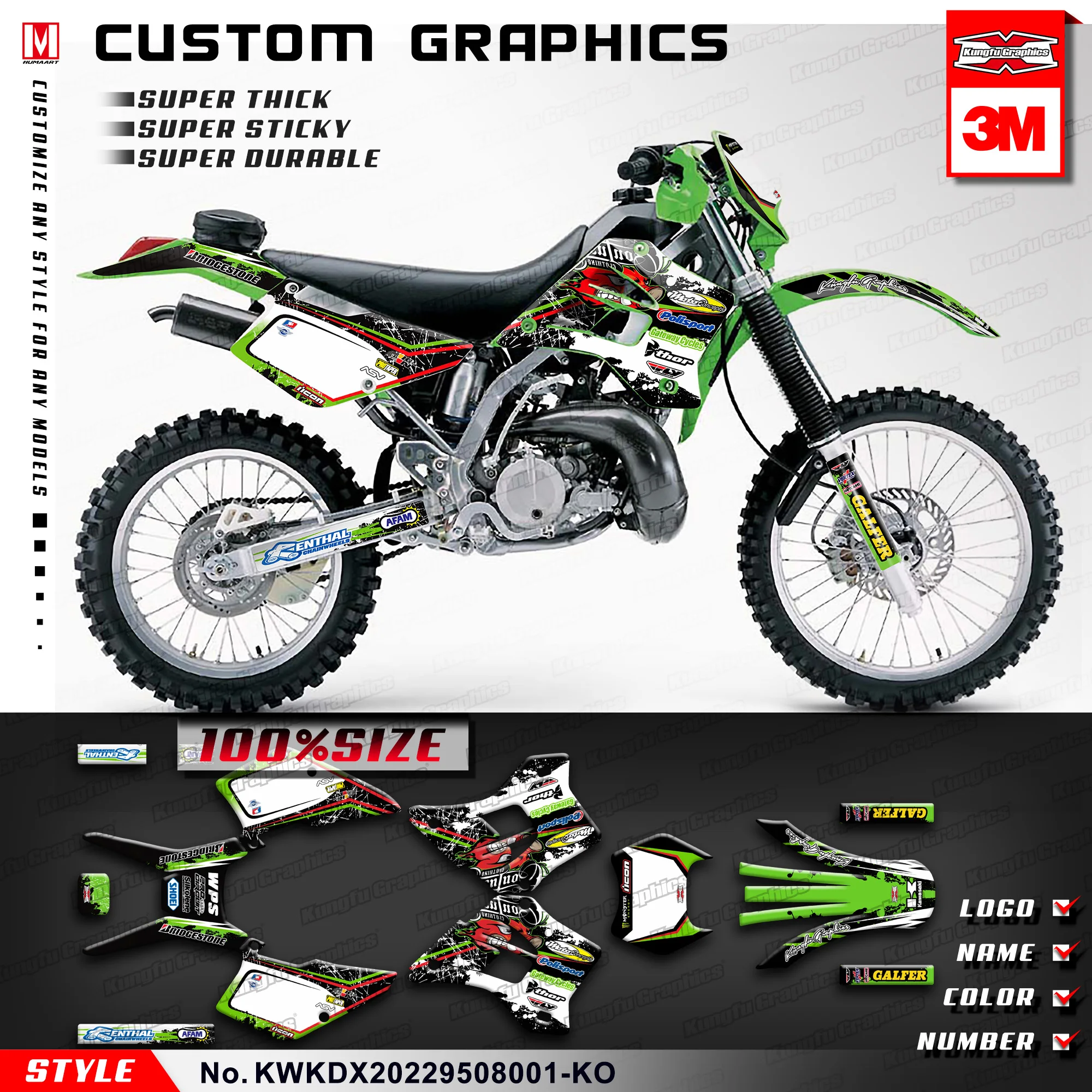 Motors 19952008 KAWASAKI KDX 200 220 GRAPHICS KIT DECALS 2007 2006
